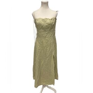 Reformation Square Neckline Light Green Strapless Linen Dress Size:10